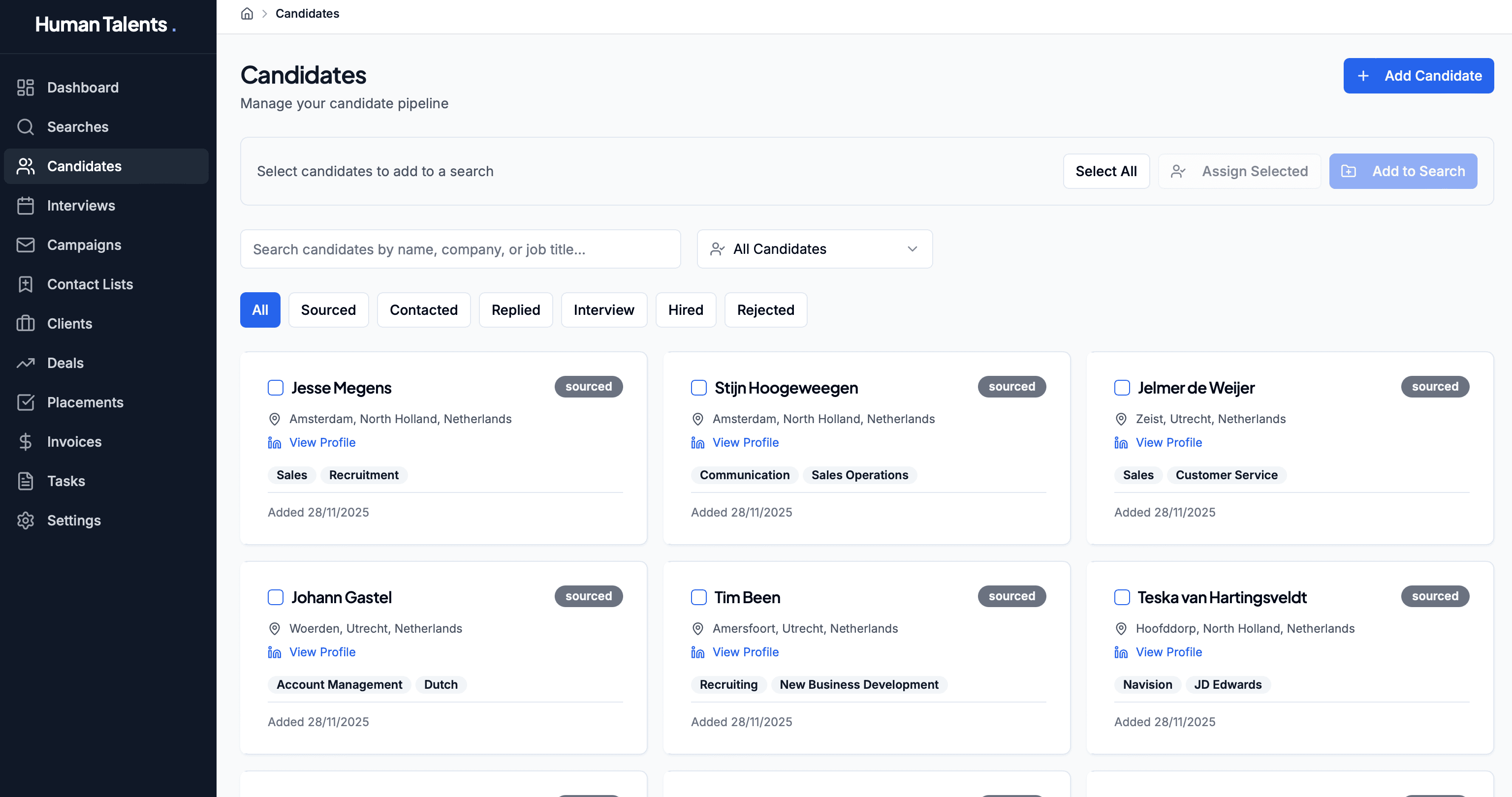 Unified Talent Hub Interface - Human Talents AI